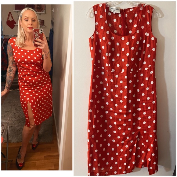 mila schon Dresses & Skirts - VINTAGE 70s MILA SCHON LINEN POLKA DOT PINUP DRESS